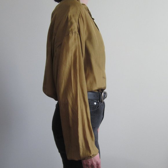 Vintage 1980s silk chartreuse button up blouse - Picture 2 of 6